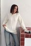 Women's Ecru Knitted Crew Neck Oversize Long Sleeve Knitwear Sweater (Length 70 cm) - 6