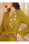 Ginger Yellow Pleated V-Neck Rhinestone Dress - 3