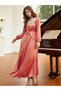 Coral Pink Embellished Tie-Waist Gown - 3