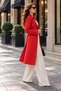 Red Suede Textured Trench Coat with Belted Waist, Casual - 2