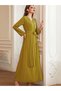 Ginger Yellow Pleated V-Neck Rhinestone Dress - 6