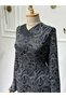 Women's New Season Mother's Dress with Stone Detail on the Collar - 4