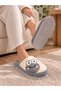 Women's Gray Frog Embroidered Plush Winter Comfortable Home Slippers - 4
