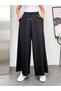 Wide Cut Flared Trousers with Elastic Waist and Double Skirt - 6