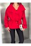 Women's Stand Collar, Gathered Waist, Lace-Up, Buttoned Oversize Seasonal Short Trench Coat - 6