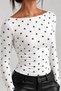 White Star Pattern White Boat Neck Long Sleeve Slim Fit Blouse - 4
