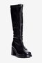 Women's Stretch Boots with Zipper, Thick Heeled, Oval Toe, Vionne Black - 3