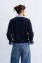 Women's Shirt-Trimmed Knitwear Cardigan - Navy Blue - 3