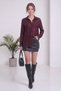 Women's Sequined Long Sleeve Shirt with Collar Slit Detail Woven Shirt Burgundy - 2