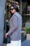 Gray Houndstooth Lined Suede Blazer Jacket with Elbow Detail - 3