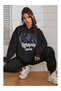 Unisex Black Printed Combed Cotton Tracksuit Set - 2