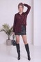 Women's Sequined Long Sleeve Shirt with Collar Slit Detail Woven Shirt Burgundy - 4