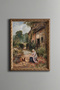 Woman Feeding Chickens - Vintage Patterned Painting - Fine Model
