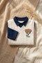 Baby Boy Navy Blue Ecru Teddy Bear Embroidered 2-Piece Set |   100% Cotton, Polo Collar, Stylish and Comfortable Baby Clothes - 6