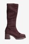 Women's Suede Stretch Boots with Zipper, Thick Heels, Oval Toe, Vionne Brown