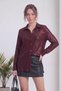 Women's Sequined Long Sleeve Shirt with Collar Slit Detail Woven Shirt Burgundy - 3