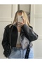 Black Belted Oversize Leather Jacket - 3