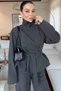 Polyviscon Belted Jacket Suit-Grey Grey - 3