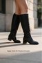 Women's Black Brown Shiny 4cm Thick Heel 38cm Leg Length 30cm Calf Width Buckle Heeled Boots