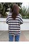 Italian Wool Angora Striped Knitwear Navy Blue - 4