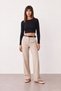 Women's Canvas Trousers with Belt Detail Pnt02712 Beige