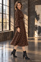 Drape Detailed Digital Printed Single Jersey Midi Dress Brown - 3