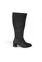 Women's Black Brown Shiny 4cm Thick Heel 38cm Leg Length 30cm Calf Width Buckle Heeled Boots - 3
