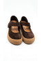 Women's Genuine Leather Velcro Rubber Sole Ballerina Daily Casual Shoes Nubuck Brown - 3
