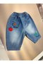 Baby Boy Ecru Printed Sweatshirt and Figured Balloon Jeans Set with Elastic Waist - 6