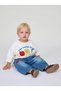 Baby Boy Ecru Printed Sweatshirt and Figured Balloon Jeans Set with Elastic Waist