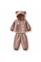 Baby Girl Teddy Bear Hooded Plush Welsoft 2-Piece Set – Soft Winter Cardigan and Pants 3-6-9 Months