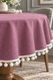 Pompom Detailed Round Tablecloth – Liquid-Resistant, Stain-Proof, Durable Duck Fabric, Different Size Options - 5