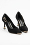 Jutes Side Buckle Stoned Heel Ironed Women's Stiletto Black Satin - 2