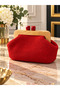 Women's Red Hand-Knitted Wooden Lined Clutch Portfolio Bag - 2