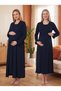 New Season Navy Blue Double-Breasted Collar Breastfeeding-Friendly Design Long Sleeve Maternity Nightgown Set of 2 - 4