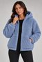 Women's Blue, Oversized Hooded Plush Coat – Zippered, Pocketed, Soft Textured Teddy Fur Look Winter Coat - 3