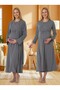 New Season Smoked Double-Breasted Collar Design with Breastfeeding Feature Long Sleeve Maternity Nightgown Set of 2 - 2