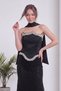 Women's Corset Detailed Stoned Beaded Embroidered Shawl Collar Fish Model Evening Dress Black, Navy Blue, Brown, Baby Blue - 6