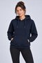 Women's Navy Blue, Basic Hooded Kangaroo Pocket Drawstring Plain Long Sleeve Casual Sweatshirt