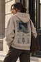 Unisex Oversize Peacock Embossed Detailed Hooded Sweatshirt Hoodie, Stone - 3
