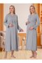 New Season Gray Double-Breasted Collar Breastfeeding-Friendly Design Long Sleeve Maternity Nightgown Set of 2 - 7