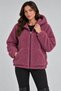 Women's Plum Color, Oversized Hooded Plush Coat – Zippered, Pocketed, Soft Textured Teddy Fur Look Winter Coat
