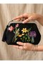 23X15 cm Black Linen Hand Embroidered Vintage Style Bag. Embroidery 100% Handmade - 4