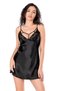 Lace Embroidered Low-Cut Black Short Satin Nightgown