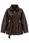 Dark Brown Plaid Embellished Leather Jacket - 9841 - 2