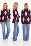 Crew Neck Diamond Patterned Women's Knitwear Sweater with Slit Detail A1G1 - 3