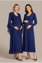 Women's Navy Blue Lace-Up Long Sleeve Special Design Maternity Nightgown Set with Nursing Detail and Dressing Gown - 4