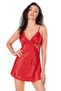 Marchè Bien Lace Embroidered Thin Strap Red Short Satin Nightgown