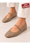 Women's Mink Suede Mary Jane Ballerinas with Gold Buckle Strap, Daily Stylish Flat Sole Ballerina Shoes Stc1384
