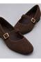 Women's Brown Suede Mary Jane Ballet Flats with Gold Buckle Strap, Stylish Everyday Flat-Soled Ballet Shoes Stc1384 - 3